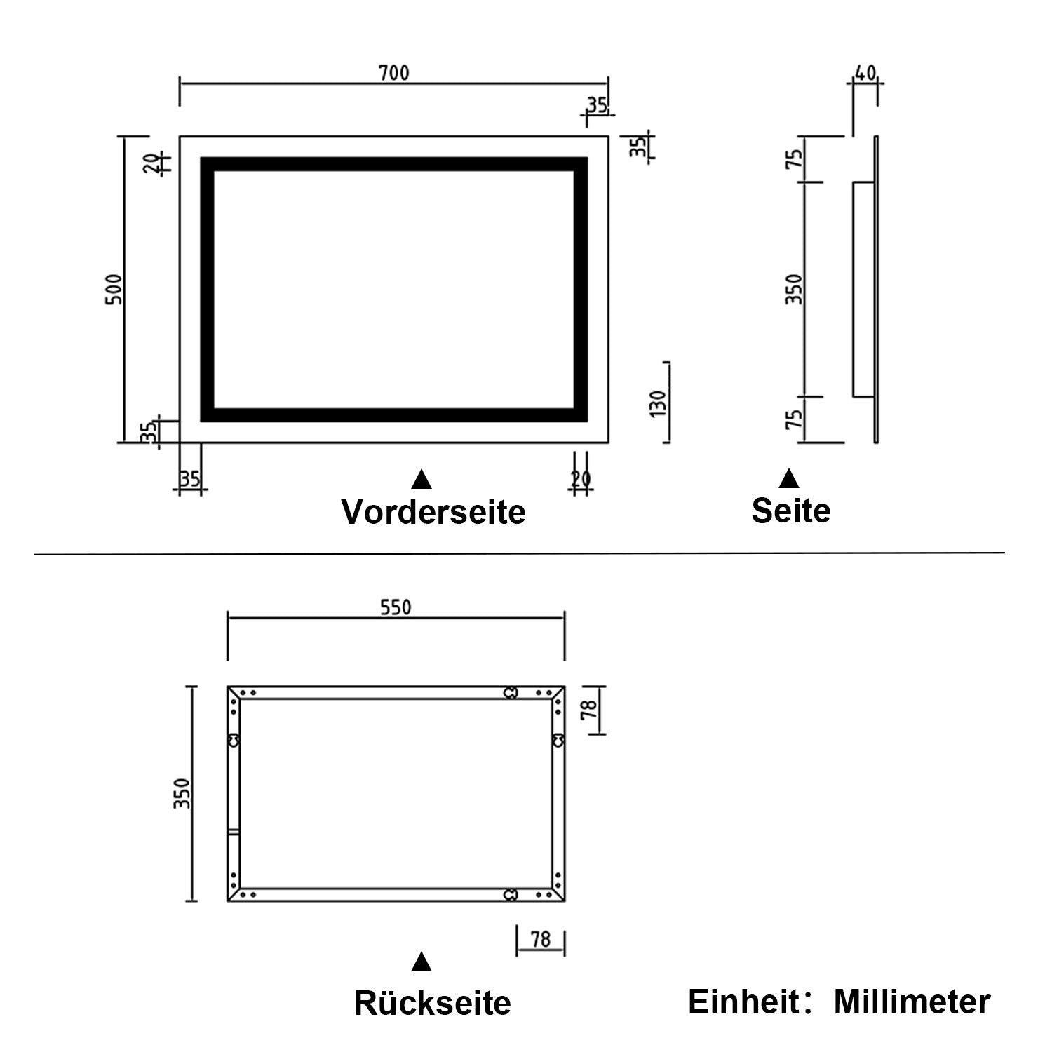 LED badkamerspiegel 50-160 cm met verlichting Wandschakelaar Mistvrij Koud Wit 70x50cm Type A