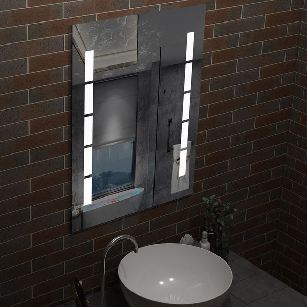LED-badkamerwandspiegel 45x60 / 50x70 / 60x80cm, met verlichte enkele aanraaksensorschakelaar,anti-condens koel wit
