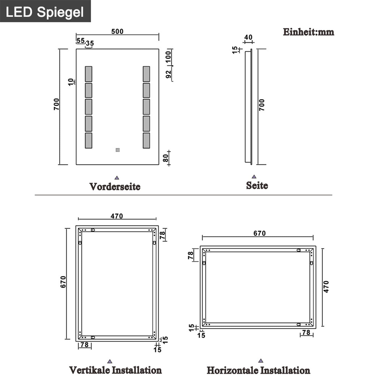 LED-badkamerwandspiegel 45x60 / 50x70 / 60x80cm, met verlichte enkele aanraaksensorschakelaar,anti-condens koel wit 50x70 cm