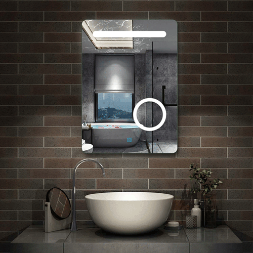 LED badkamerspiegel 50x70cm wandspiegel met touch, condensvrij, 3-voudige vergroting Make-up spiegel IP44 koudwit,energiebesparend