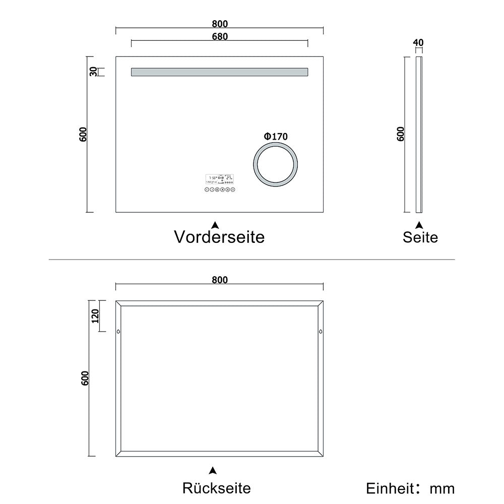 LED badkamerspiegel 80 tot 140 cm 2 lichtkleurige wandspiegel met Bluetooth, touch, condensvrij, 3-voudige vergroting Make-up spiegel IP44 koud/warm wit energiebesparend 80x60 cm