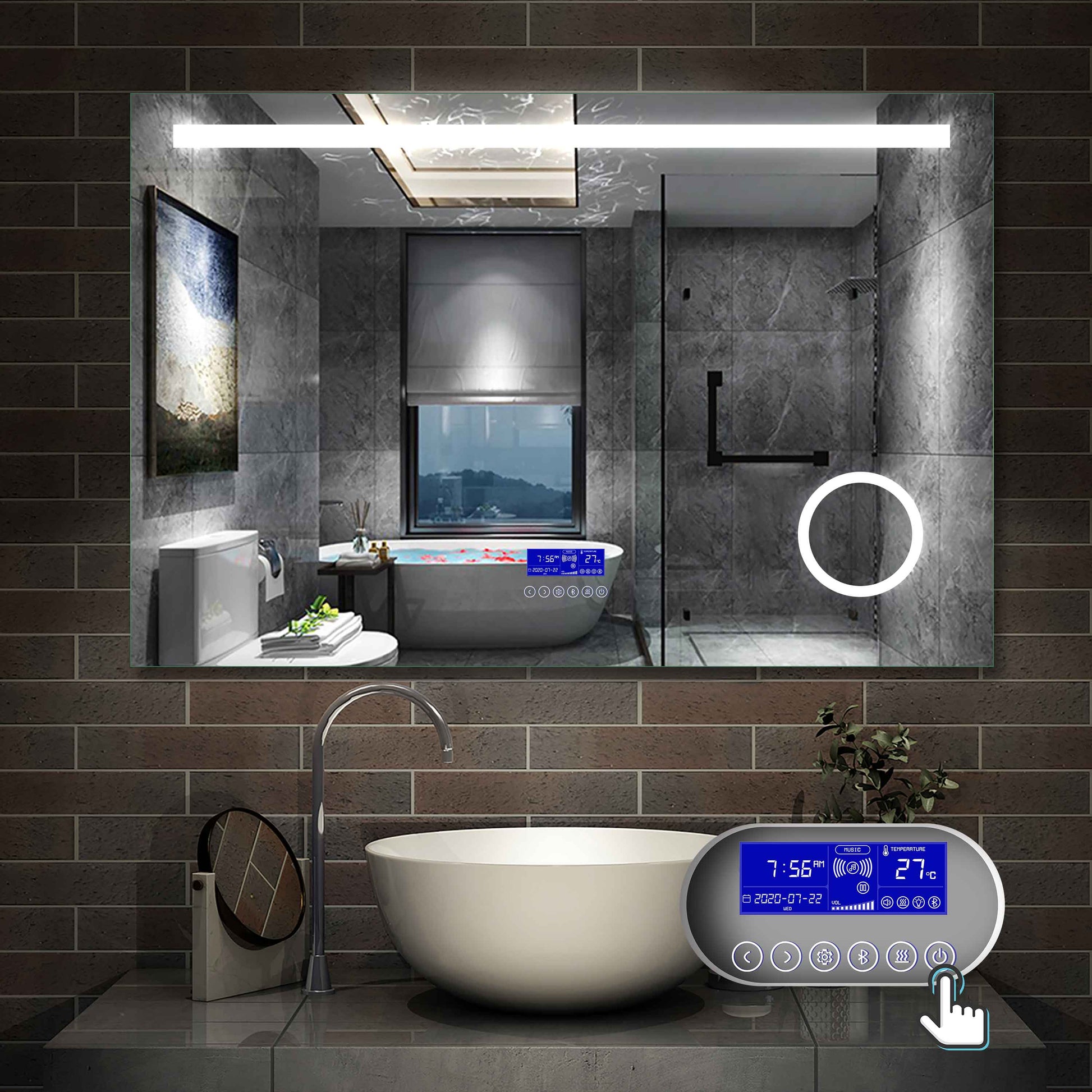 LED-badkamerspiegel 100x60 cm - Verlichting, Touchscreen, Anti-condens, Klok, Temperatuur, Dimbaar LED-badkamerspiegel 100x60 cm - Verlichting, Touchscreen, Anti-condens, Klok, Temperatuur, Dimbaar