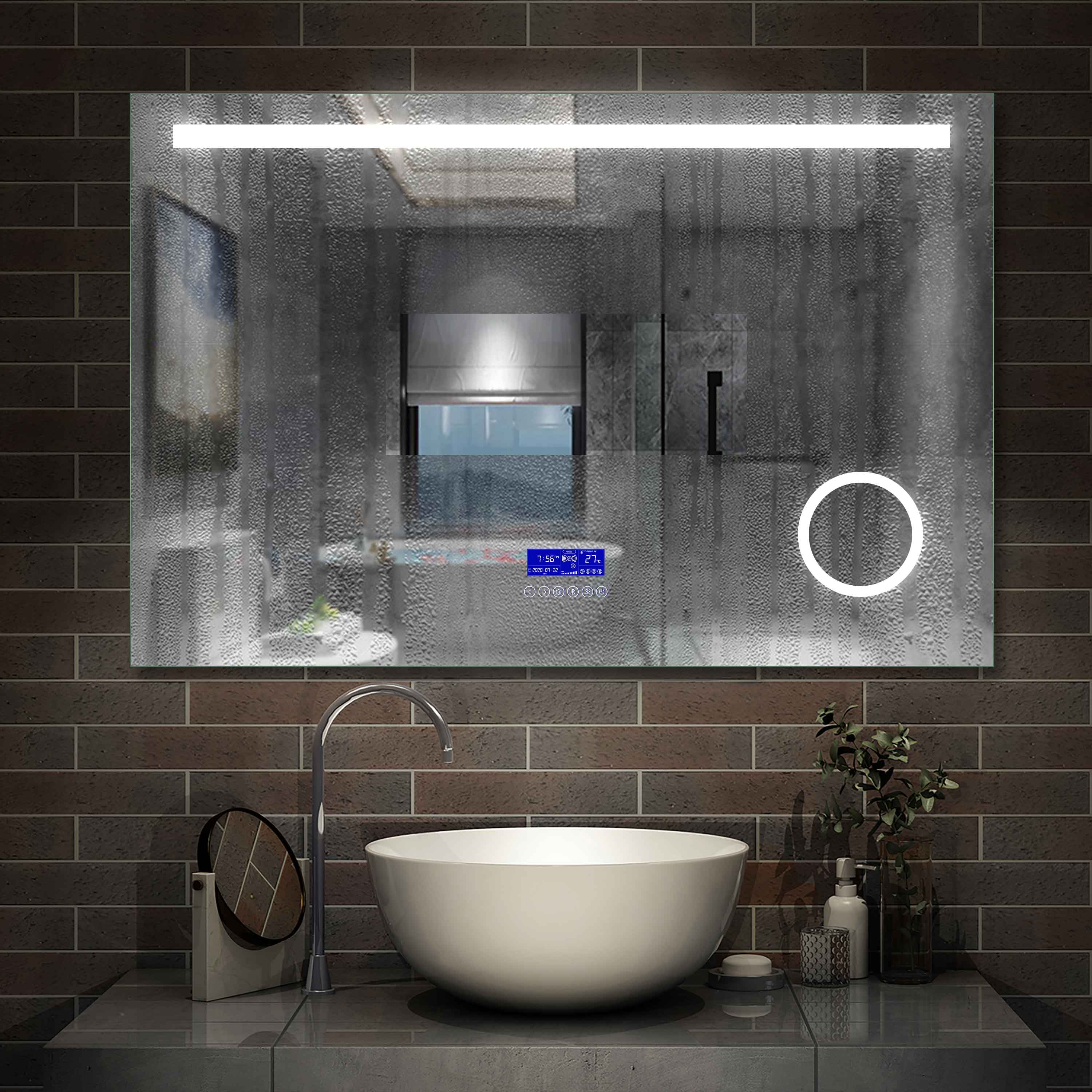 LED badkamerspiegel 80 tot 140 cm 2 lichtkleurige wandspiegel met Bluetooth, touch, condensvrij, 3-voudige vergroting Make-up spiegel IP44 koud/warm wit energiebesparend