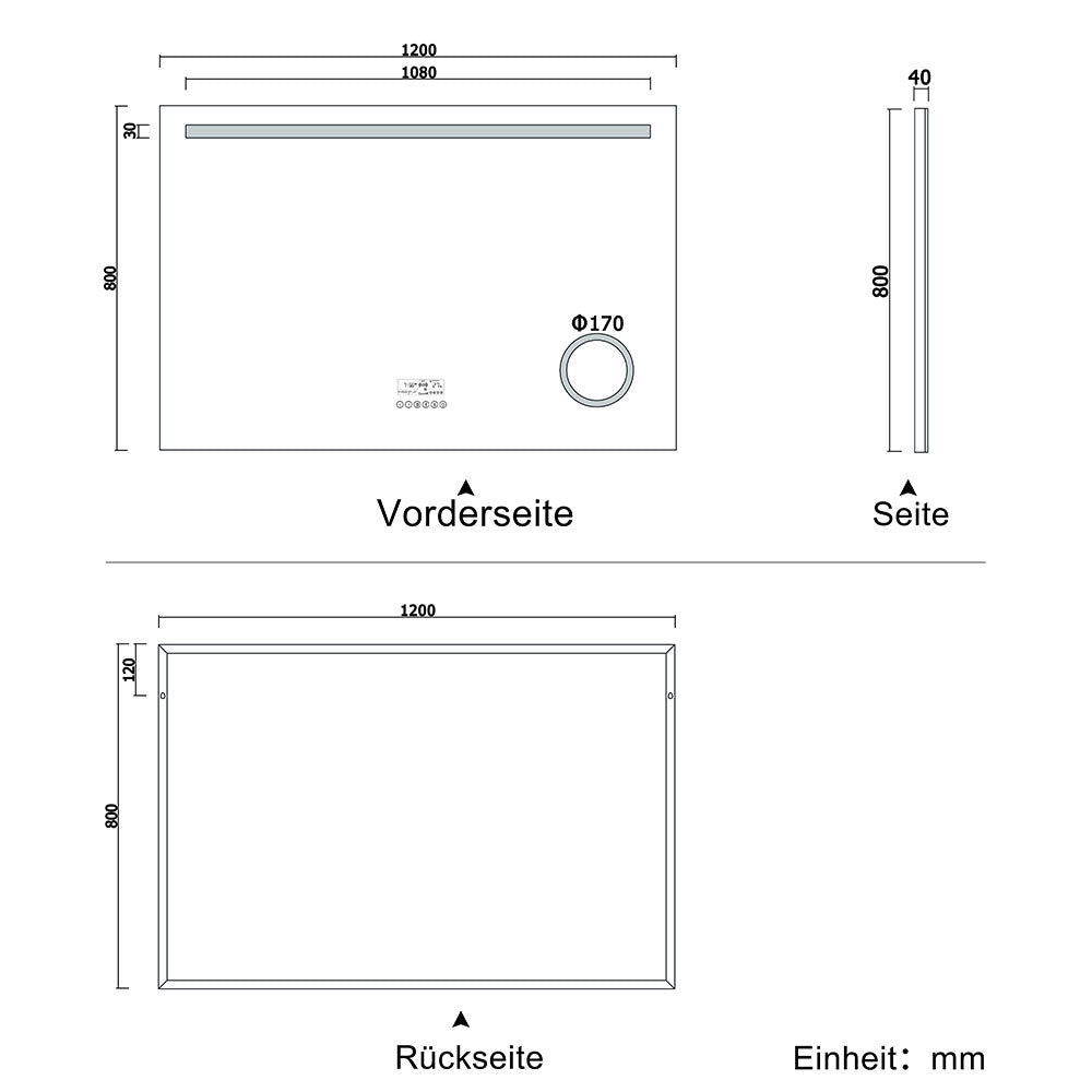 LED badkamerspiegel 80 tot 140 cm 2 lichtkleurige wandspiegel met Bluetooth, touch, condensvrij, 3-voudige vergroting Make-up spiegel IP44 koud/warm wit energiebesparend 120x80 cm