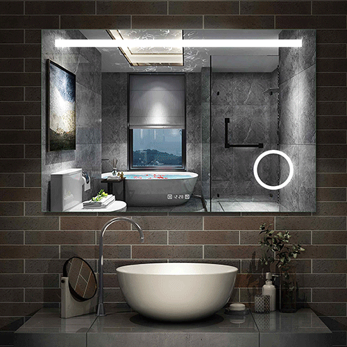LED badkamerspiegel 80-140cm wandspiegel met klok, touch, condensvrij, 3-voudige vergroting Make-up spiegel IP44 koud wit, energiebesparend