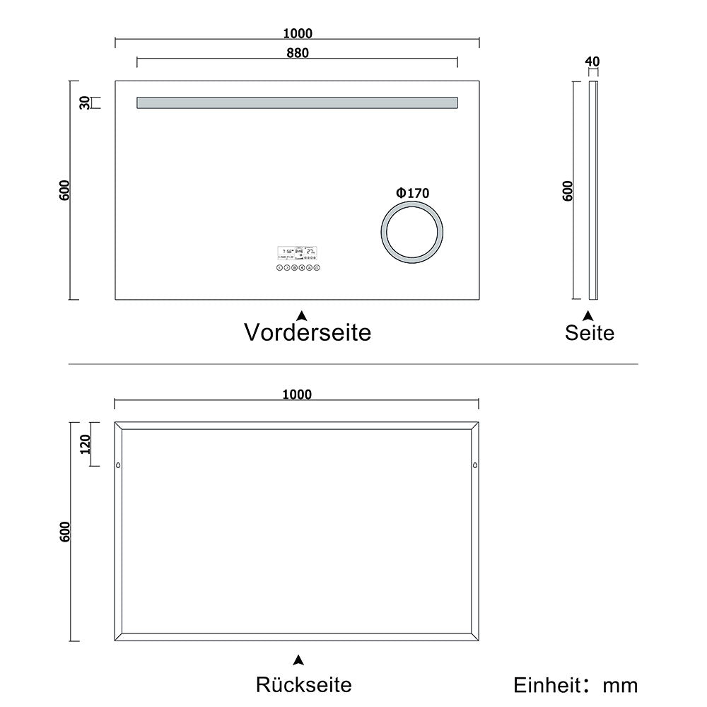 LED badkamerspiegel 80 tot 140 cm 2 lichtkleurige wandspiegel met Bluetooth, touch, condensvrij, 3-voudige vergroting Make-up spiegel IP44 koud/warm wit energiebesparend 100x60 cm