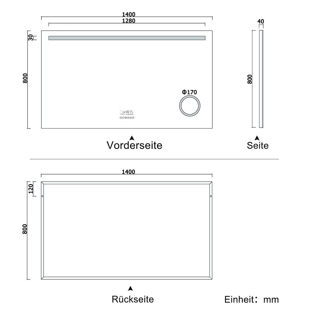 LED badkamerspiegel 80 tot 140 cm 2 lichtkleurige wandspiegel met Bluetooth, touch, condensvrij, 3-voudige vergroting Make-up spiegel IP44 koud/warm wit energiebesparend 140x80 cm