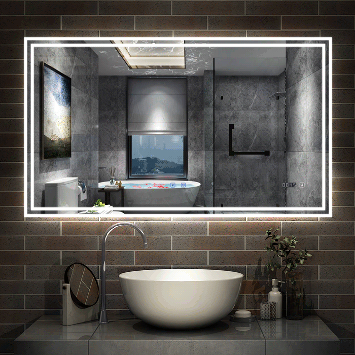 LED badkamerspiegel 70 tot 160cm met Bluetooth, touch, anti-fog, wandspiegel 3 licht kleur 2700-6500K, dimbaar, IP44