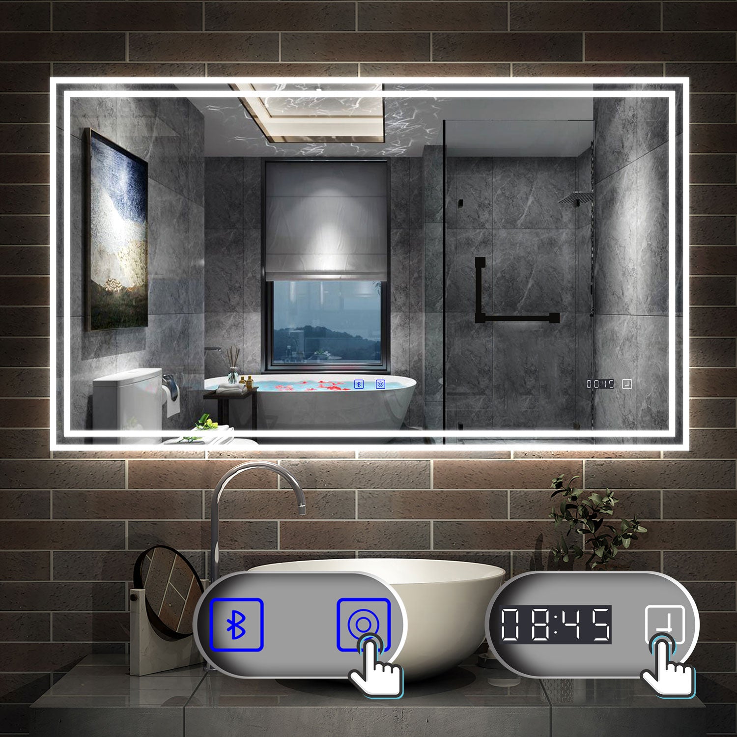 LED badkamerspiegel 70 tot 160cm met Bluetooth, touch, anti-fog, wandspiegel 3 licht kleur 2700-6500K, dimbaar, IP44