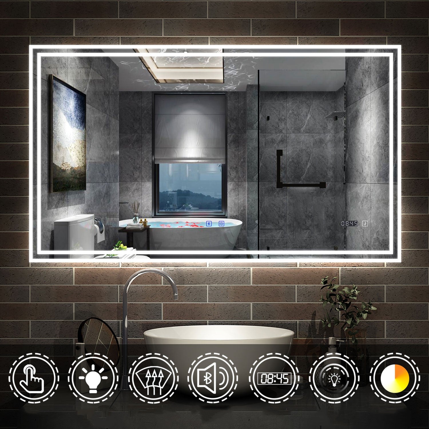 LED badkamerspiegel 70 tot 160cm met Bluetooth, touch, anti-fog, wandspiegel 3 licht kleur 2700-6500K, dimbaar, IP44