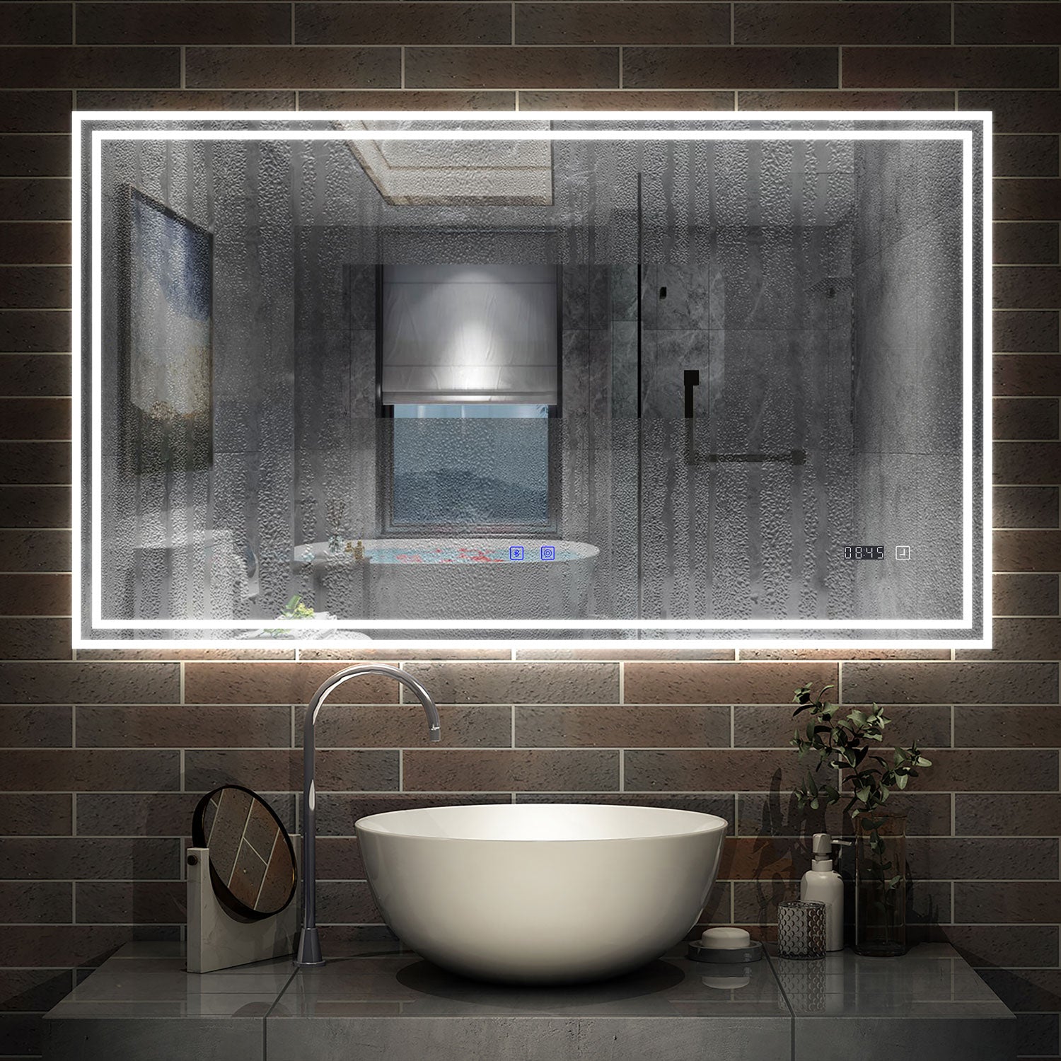 LED badkamerspiegel 70 tot 160cm met Bluetooth, touch, anti-fog, wandspiegel 3 licht kleur 2700-6500K, dimbaar, IP44