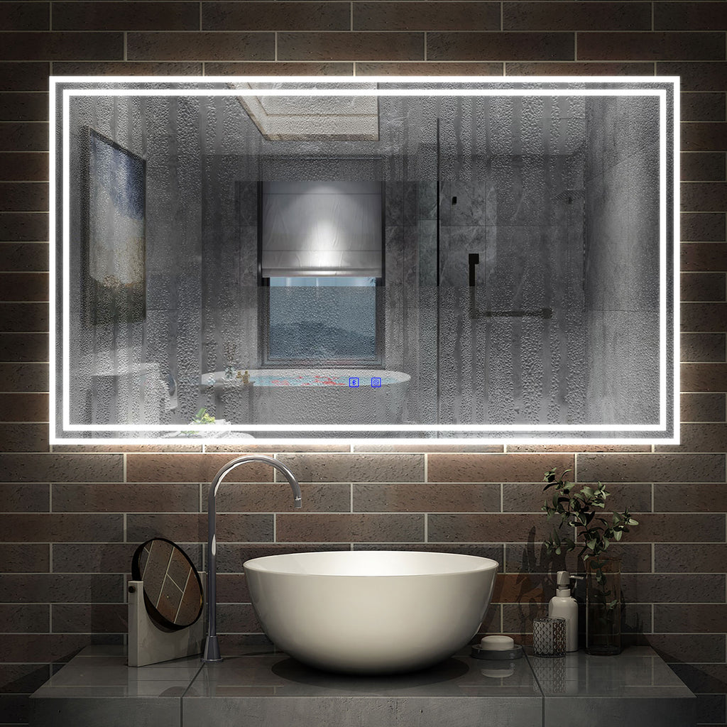 LED badkamerspiegel 70 tot 160cm met Bluetooth, touch, anti-fog, wandspiegel 3 licht kleur 2700-6500K, dimbaar, IP44