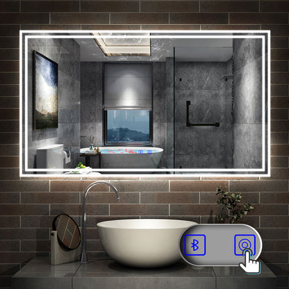 LED badkamerspiegel 70 tot 160cm met Bluetooth, touch, anti-fog, wandspiegel 3 licht kleur 2700-6500K, dimbaar, IP44