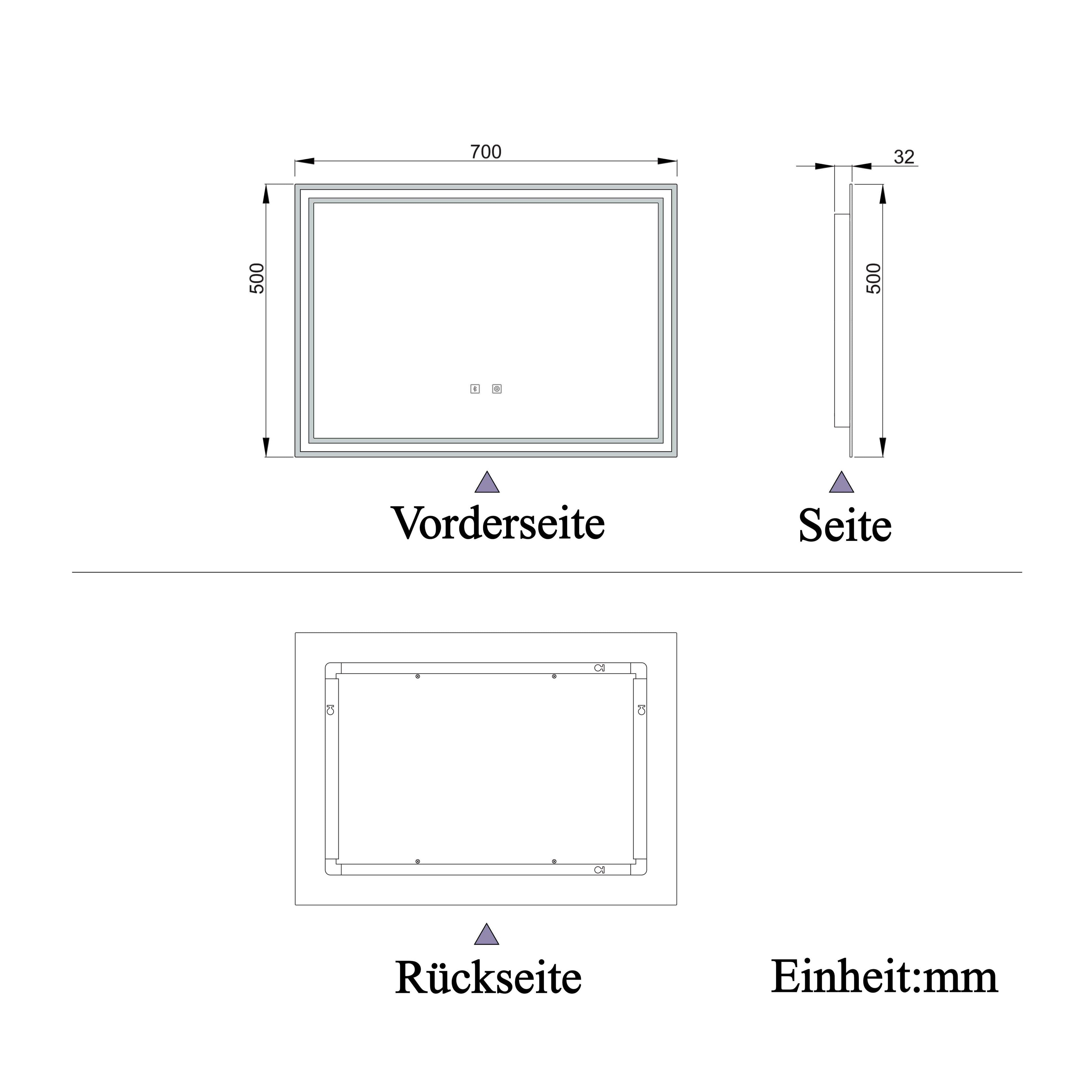 LED badkamerspiegel 70 tot 160cm met Bluetooth, touch, anti-fog, wandspiegel 3 licht kleur 2700-6500K, dimbaar, IP44 70x50 cm Bluetooth+Touch