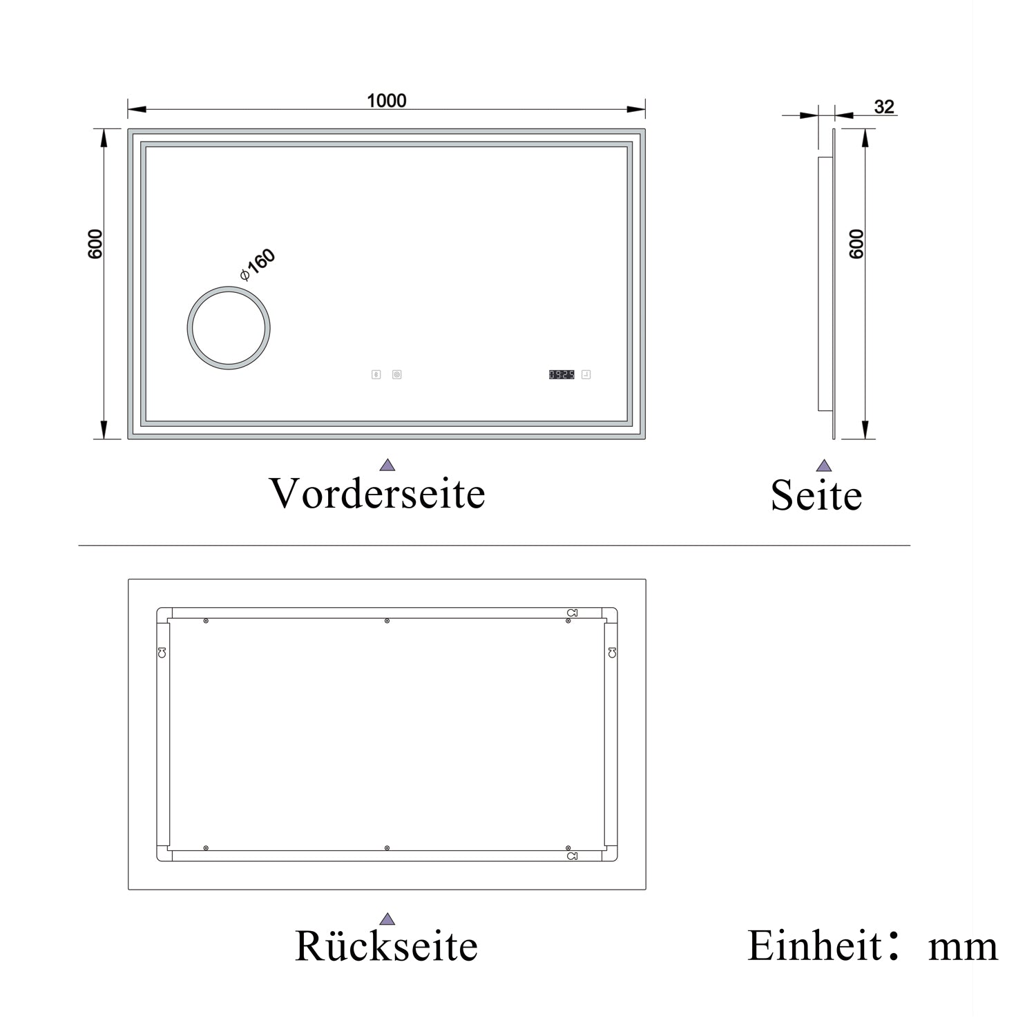 LED badkamerspiegel 70 tot 160cm met Bluetooth, touch, anti-fog, wandspiegel 3 licht kleur 2700-6500K, dimbaar, IP44 100x60 cm Bluetooth+Touch+Klok+Loepen