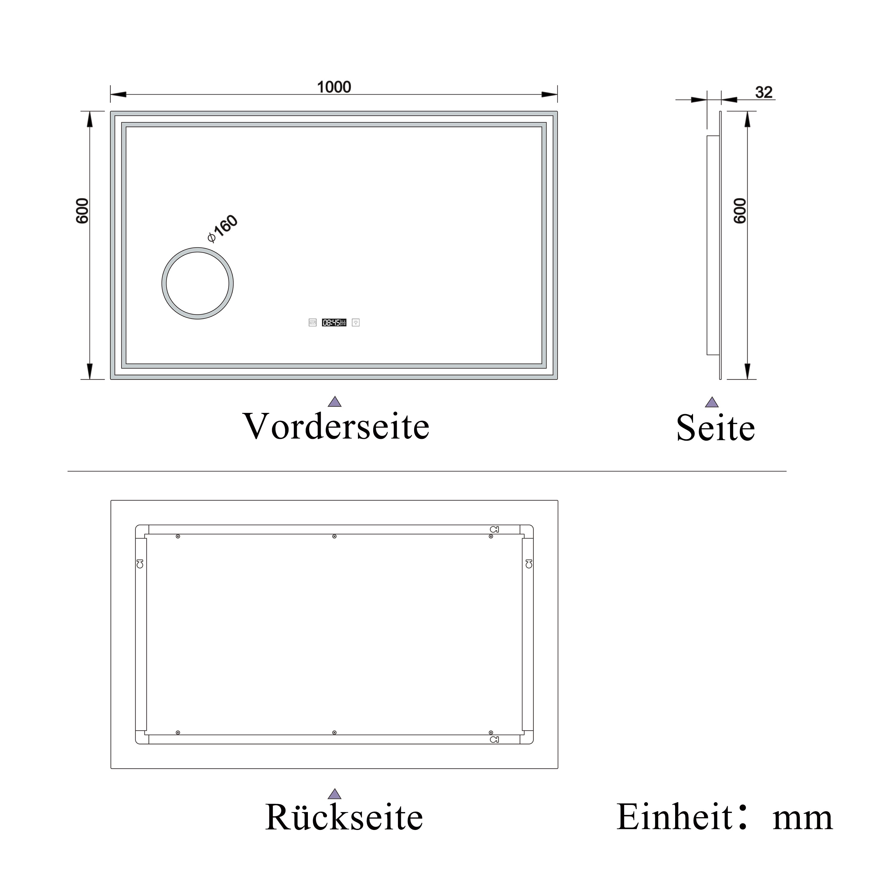LED badkamerspiegel 80 tot 160cm 3 lichtkleur 2700-6500K wandspiegel met klok, touch, anti-condens, 3-voudige vergroting Make-up spiegel IP44 koud / neutraal / warm wit Dimbaar 100x60 cm