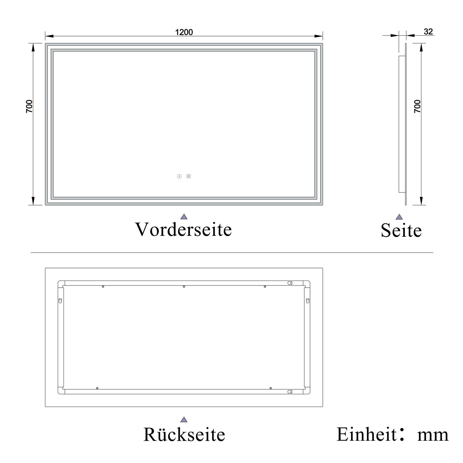 LED badkamerspiegel 70 tot 160cm met Bluetooth, touch, anti-fog, wandspiegel 3 licht kleur 2700-6500K, dimbaar, IP44 120x70 cm Bluetooth+Touch