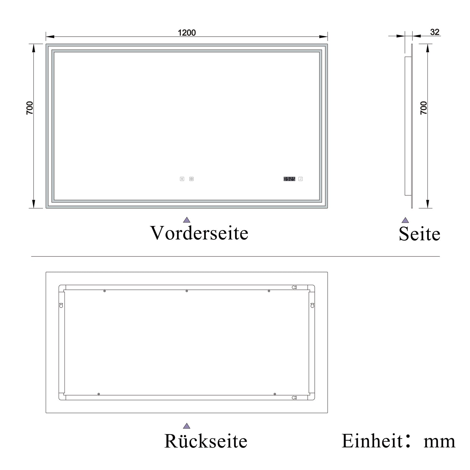 LED badkamerspiegel 70 tot 160cm met Bluetooth, touch, anti-fog, wandspiegel 3 licht kleur 2700-6500K, dimbaar, IP44 120x70 cm Bluetooth+Touch+Klok