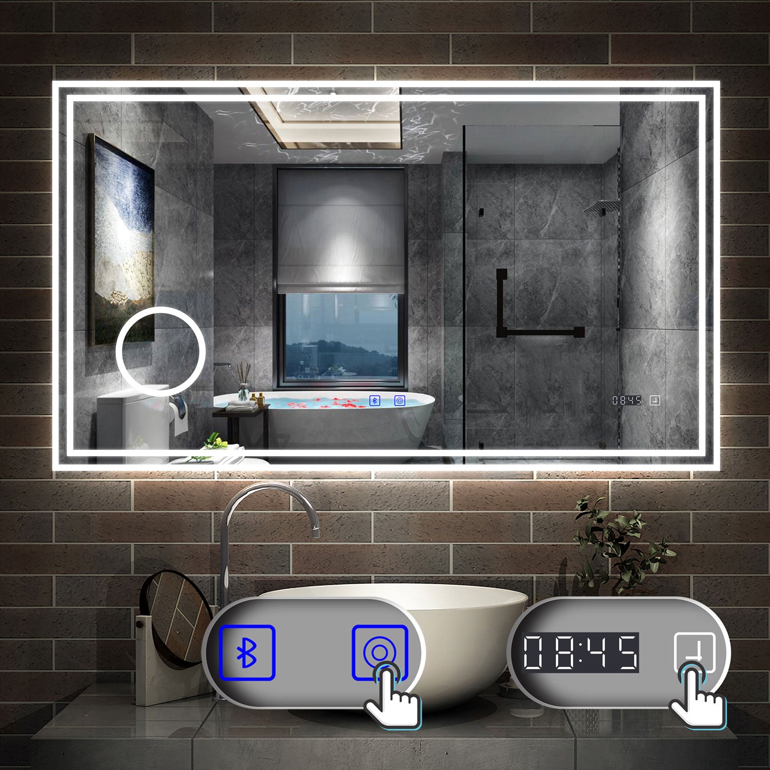 LED badkamerspiegel 70 tot 160cm met Bluetooth, touch, anti-fog, wandspiegel 3 licht kleur 2700-6500K, dimbaar, IP44