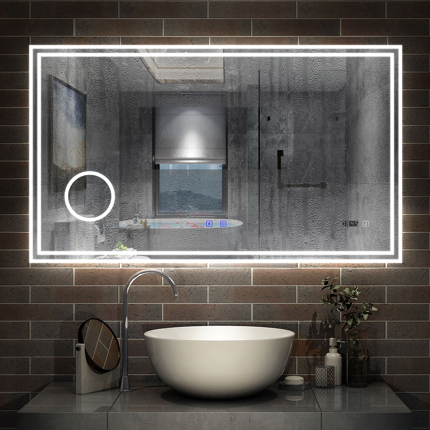 LED badkamerspiegel 70 tot 160cm met Bluetooth, touch, anti-fog, wandspiegel 3 licht kleur 2700-6500K, dimbaar, IP44