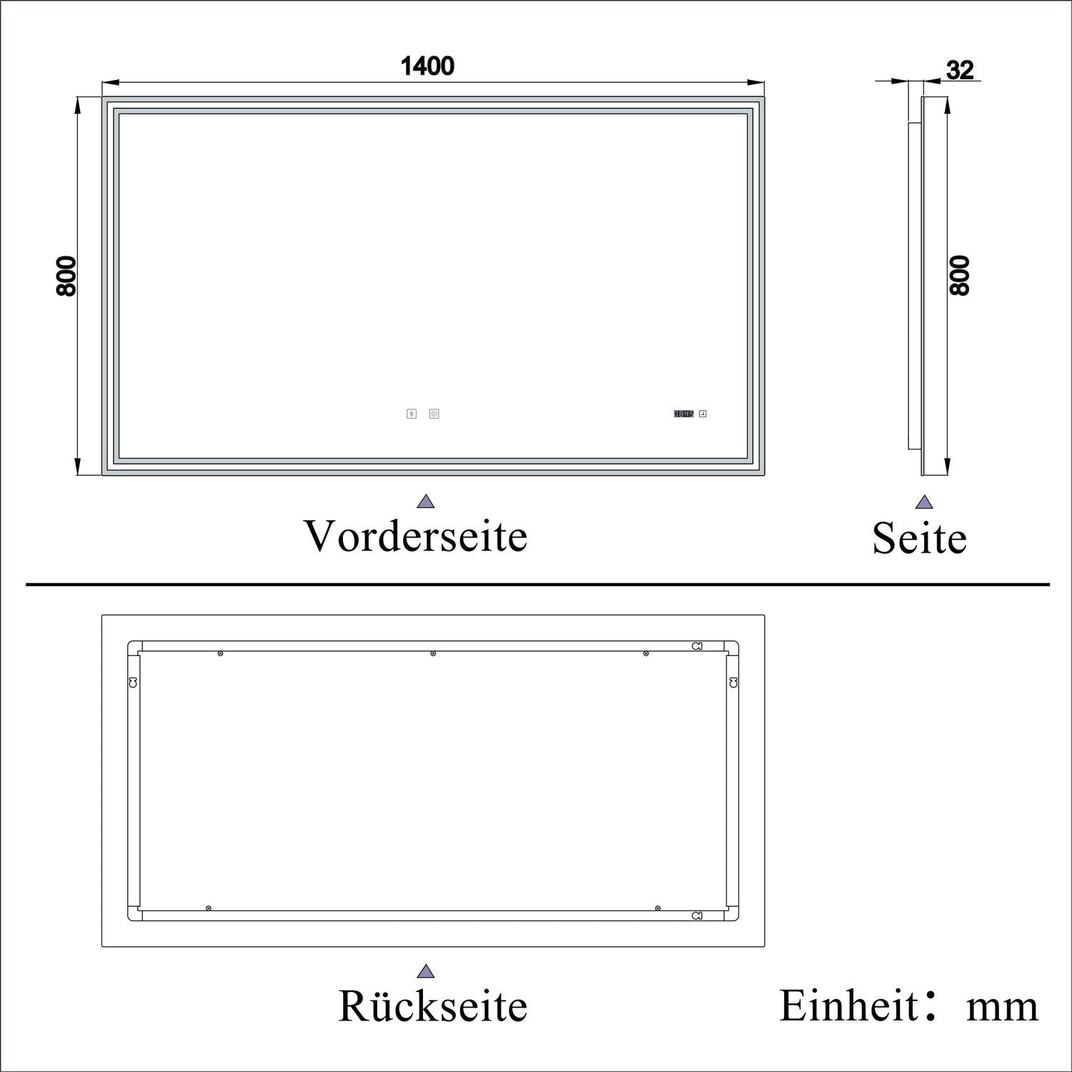 LED badkamerspiegel 70 tot 160cm met Bluetooth, touch, anti-fog, wandspiegel 3 licht kleur 2700-6500K, dimbaar, IP44 140x80 cm Bluetooth+Touch+Klok
