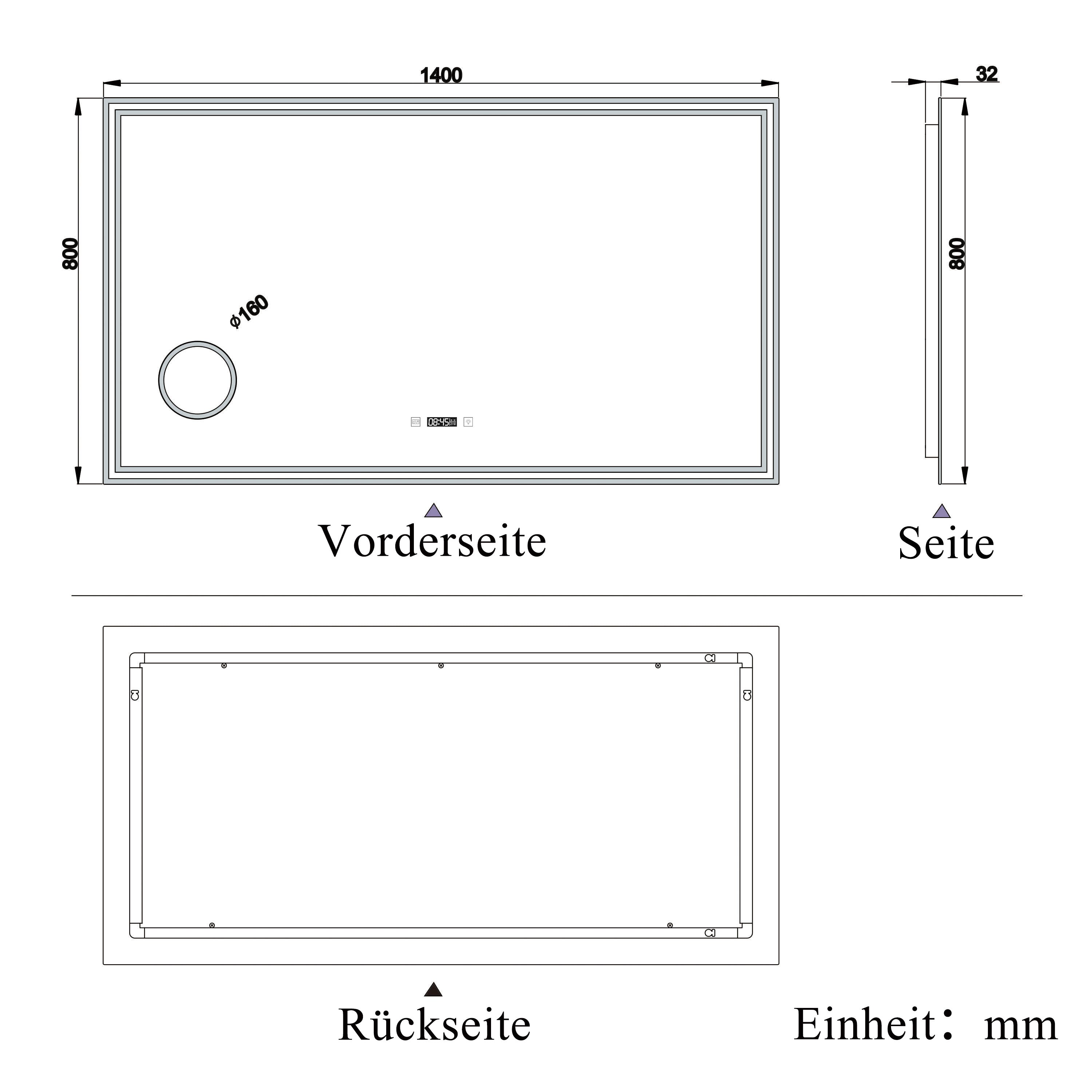 LED badkamerspiegel 80 tot 160cm 3 lichtkleur 2700-6500K wandspiegel met klok, touch, anti-condens, 3-voudige vergroting Make-up spiegel IP44 koud / neutraal / warm wit Dimbaar 140x80 cm