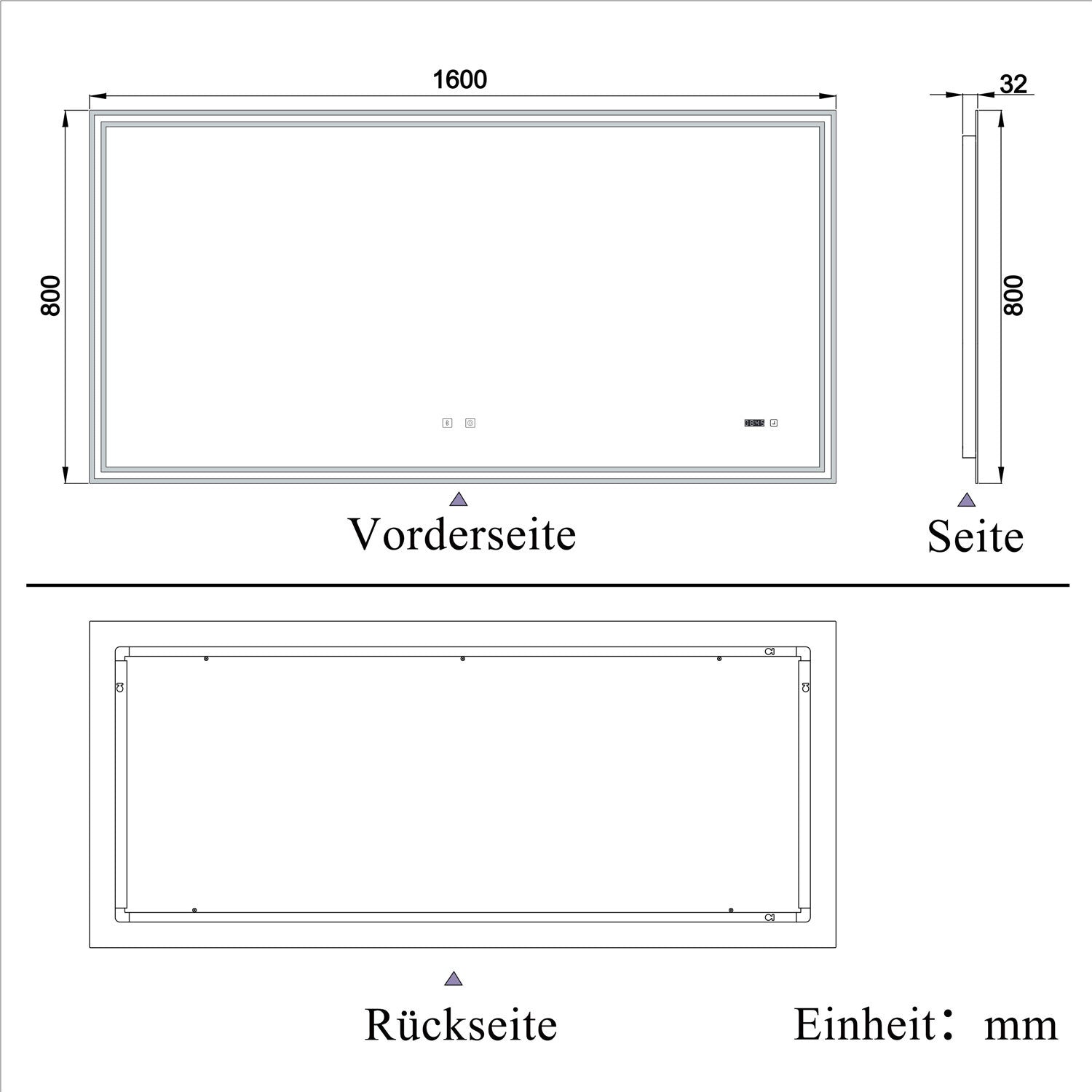 LED badkamerspiegel 70 tot 160cm met Bluetooth, touch, anti-fog, wandspiegel 3 licht kleur 2700-6500K, dimbaar, IP44 160x80 cm Bluetooth+Touch+Klok