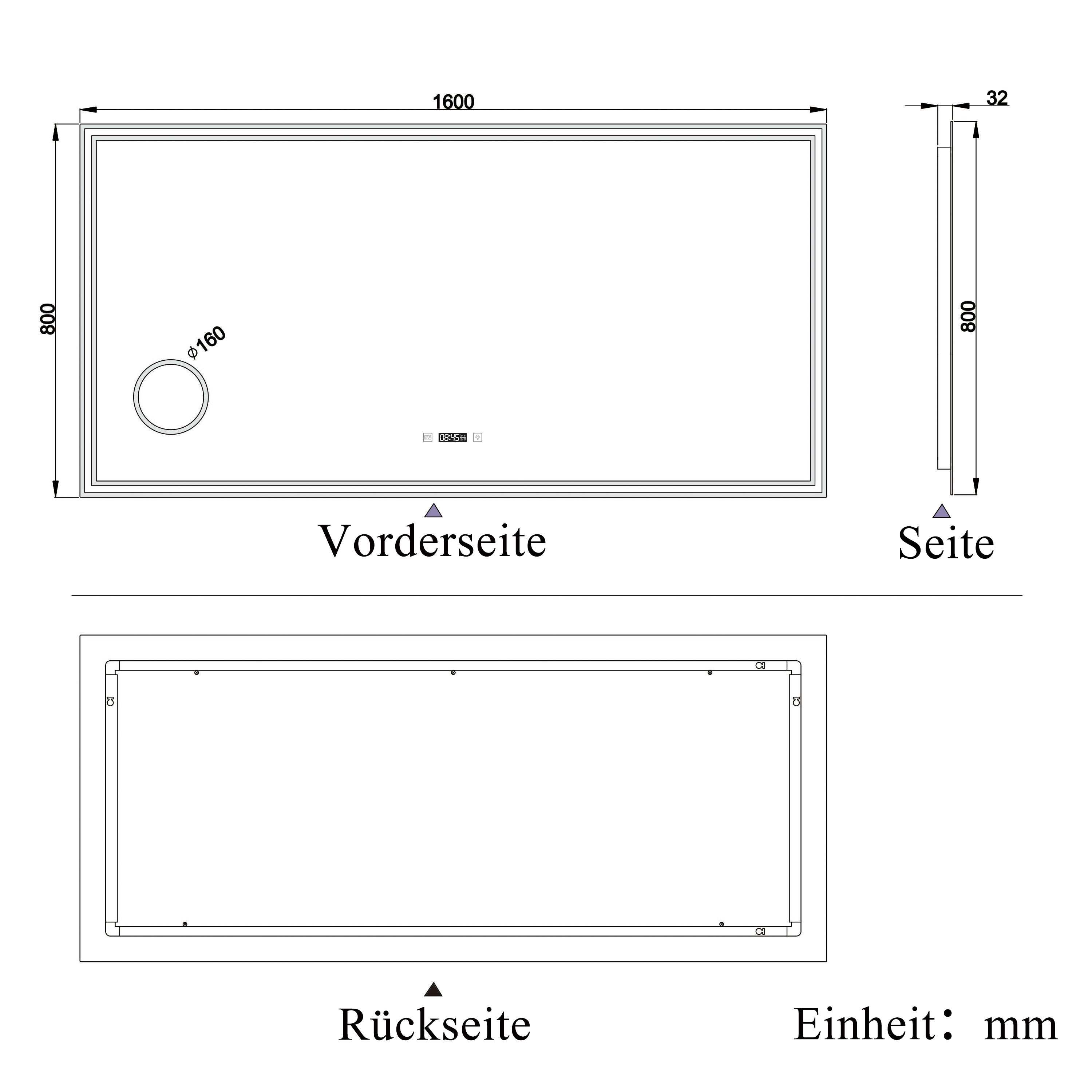 LED badkamerspiegel 80 tot 160cm 3 lichtkleur 2700-6500K wandspiegel met klok, touch, anti-condens, 3-voudige vergroting Make-up spiegel IP44 koud / neutraal / warm wit Dimbaar 160x80 cm