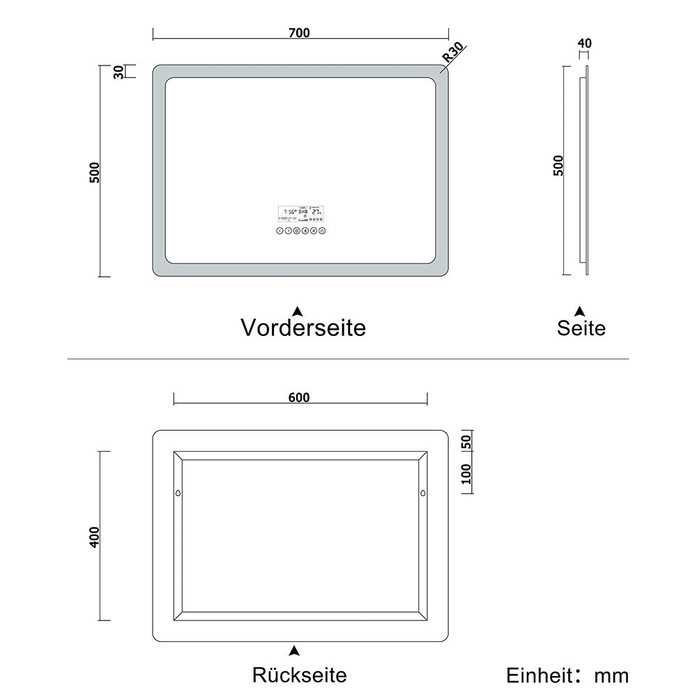 LED badkamerspiegel 70 tot 160 cm 2 lichtkleur 2700k/6000K wandspiegel met bluetooth, touch, anti-condens, IP44 koud/warm wit energiebesparend 70x50 cm