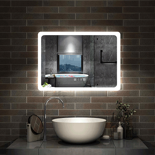 LED badkamerspiegel wandspiegel met klok, touch, condensvrije badkamerspiegel met verlichting lichtspiegel IP44 koud wit energiebesparend