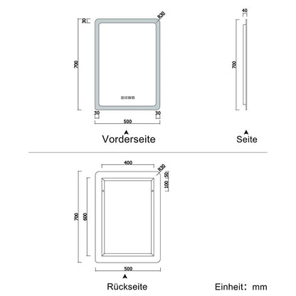 LED badkamerspiegel wandspiegel met klok, touch, condensvrije badkamerspiegel met verlichting lichtspiegel IP44 koud wit energiebesparend 50x70cm