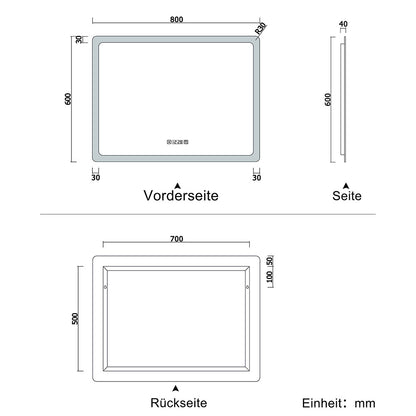 LED badkamerspiegel wandspiegel met klok, touch, condensvrije badkamerspiegel met verlichting lichtspiegel IP44 koud wit energiebesparend