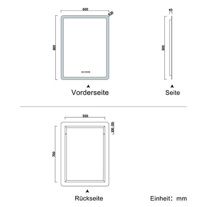 LED badkamerspiegel wandspiegel met klok, touch, condensvrije badkamerspiegel met verlichting lichtspiegel IP44 koud wit energiebesparend