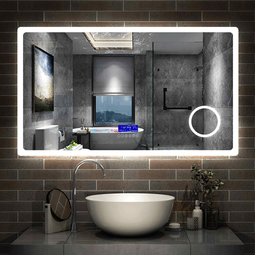 LED badkamerspiegel 80 tot 160cm 2 lichtkleur 2700/6000K wandspiegel met bluetooth, klok, touch, anti-condens, 3-voudige vergroting Make-up spiegel IP44 koud/warm wit energiebesparend