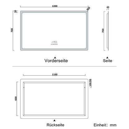 LED badkamerspiegel 70 tot 160 cm 2 lichtkleur 2700k/6000K wandspiegel met bluetooth, touch, anti-condens, IP44 koud/warm wit energiebesparend 120x70 cm