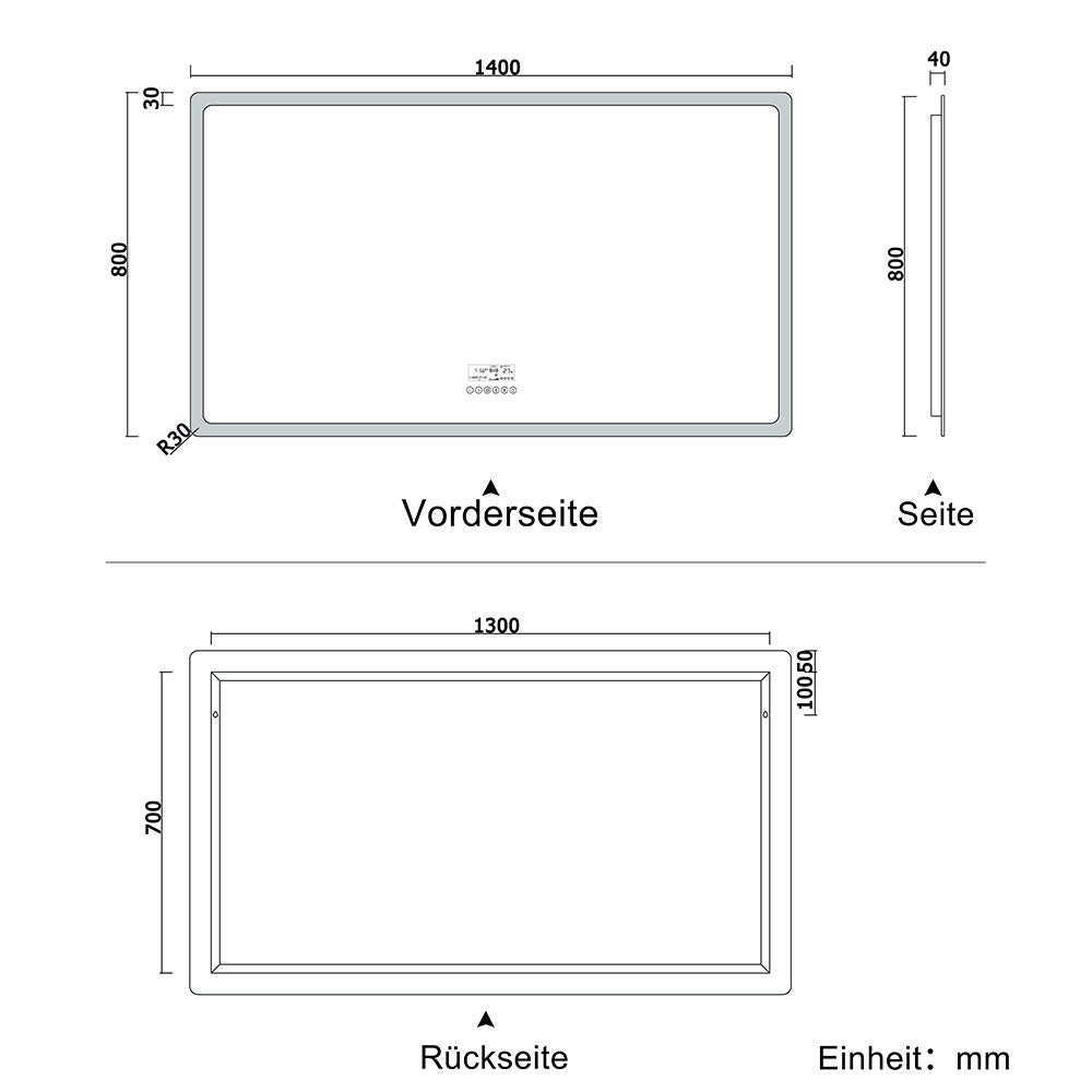 LED badkamerspiegel 70 tot 160 cm 2 lichtkleur 2700k/6000K wandspiegel met bluetooth, touch, anti-condens, IP44 koud/warm wit energiebesparend 140x80 cm