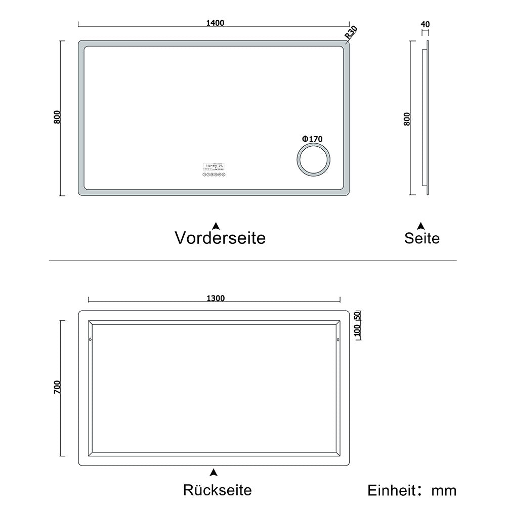 LED badkamerspiegel 80 tot 160cm 2 lichtkleur 2700/6000K wandspiegel met bluetooth, klok, touch, anti-condens, 3-voudige vergroting Make-up spiegel IP44 koud/warm wit energiebesparend 140x80 cm