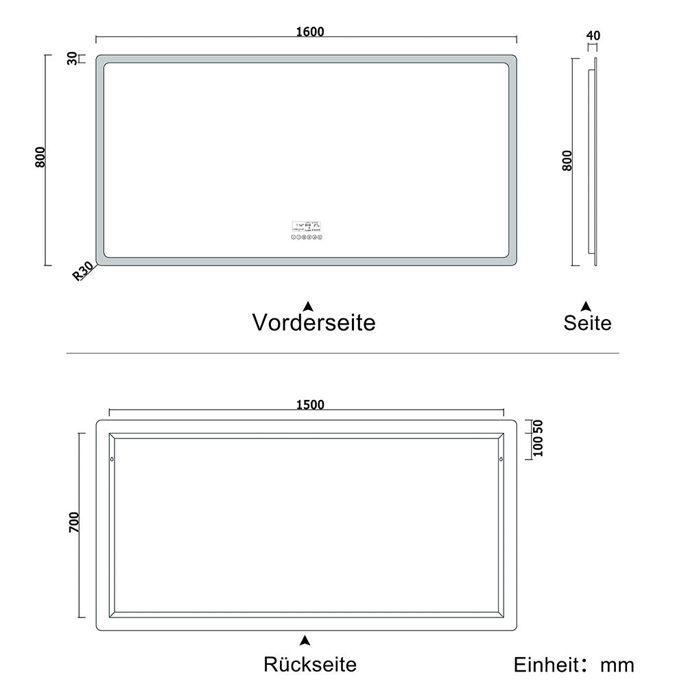 LED badkamerspiegel 70 tot 160 cm 2 lichtkleur 2700k/6000K wandspiegel met bluetooth, touch, anti-condens, IP44 koud/warm wit energiebesparend 160x80 cm