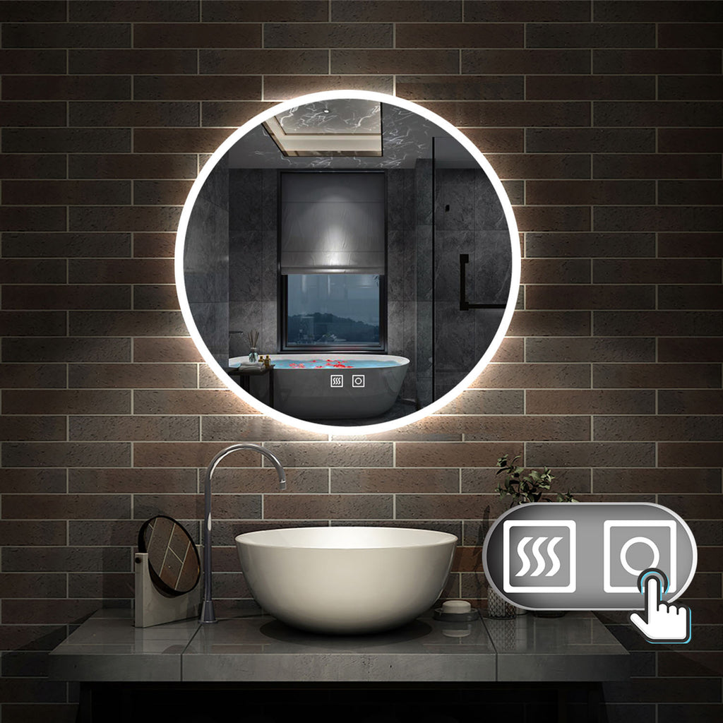 LED spiegel ROND 60cm/70cm/80cm 3 lichts kleur koud/Neutraal/warm wit dimbaar touch anti-condens badkamerspiegel decoratieve wandspiegel 2700K-6500K