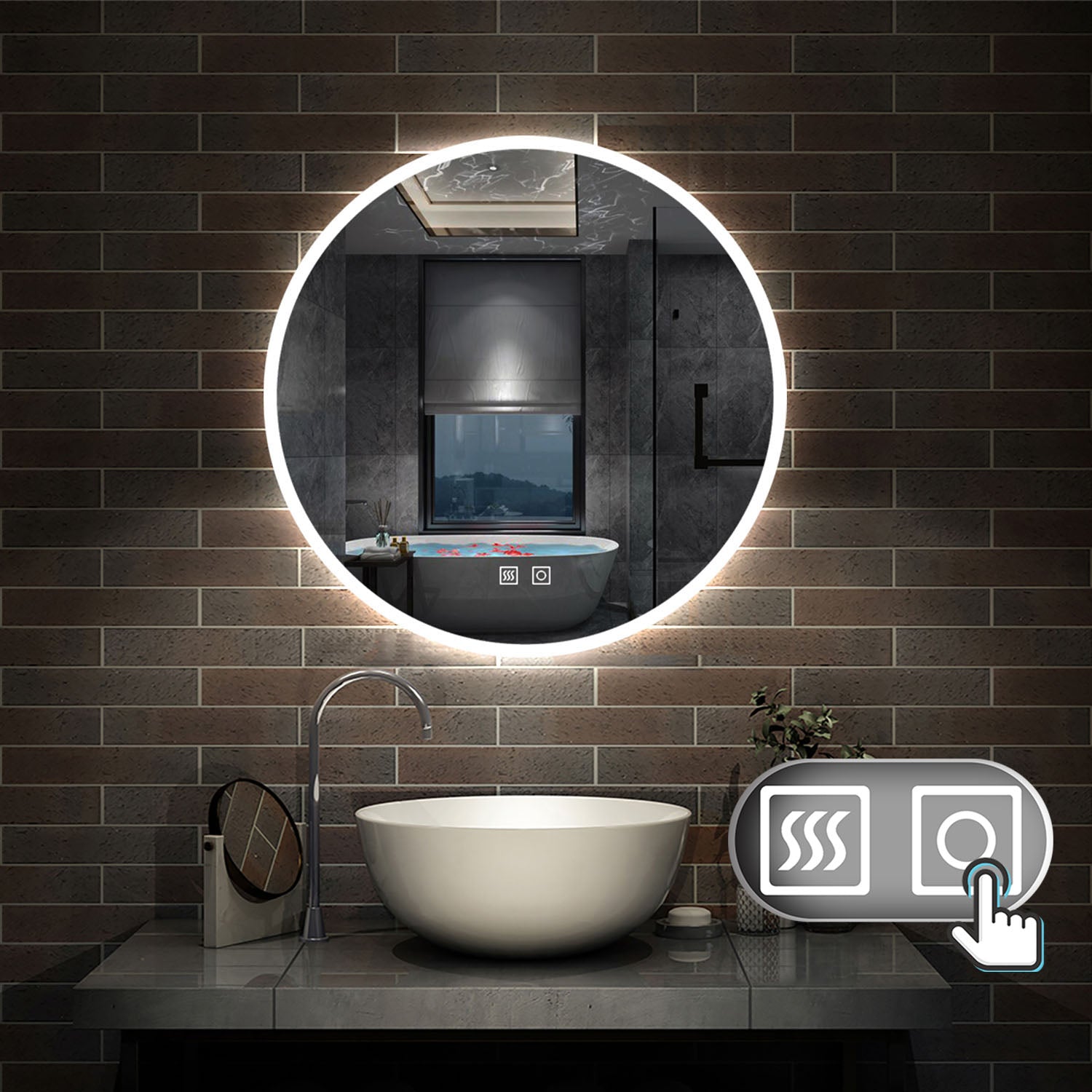 LED spiegel ROND 60cm/70cm/80cm 3 lichts kleur koud/Neutraal/warm wit dimbaar touch anti-condens badkamerspiegel decoratieve wandspiegel 2700K-6500K