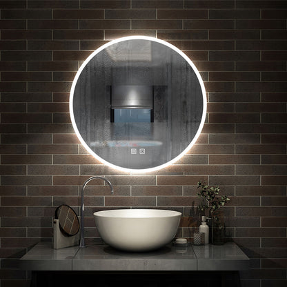 LED spiegel ROND 60cm/70cm/80cm 3 lichts kleur koud/Neutraal/warm wit dimbaar touch anti-condens badkamerspiegel decoratieve wandspiegel 2700K-6500K