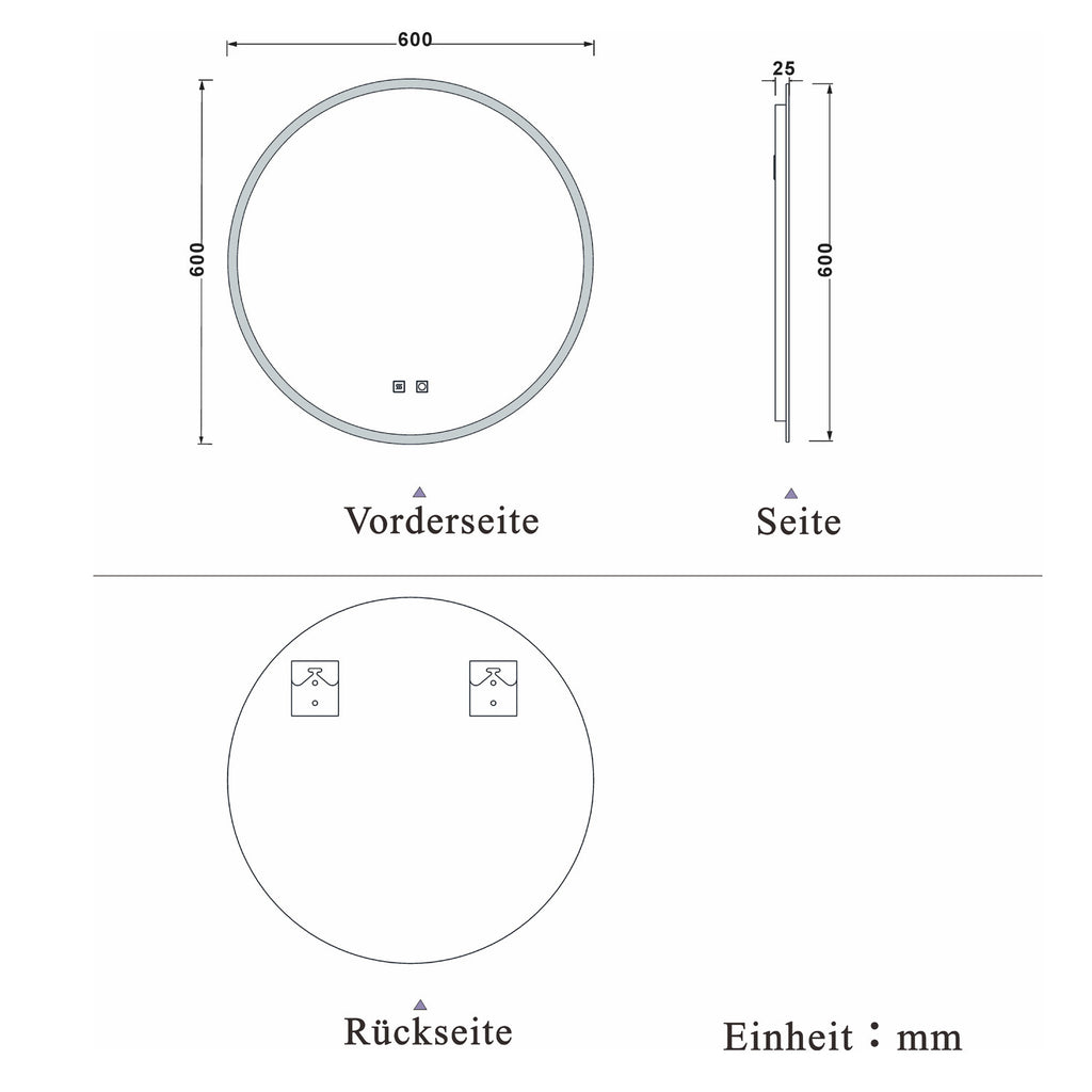 LED spiegel ROND 60cm/70cm/80cm 3 lichts kleur koud/Neutraal/warm wit dimbaar touch anti-condens badkamerspiegel decoratieve wandspiegel 2700K-6500K 60cm