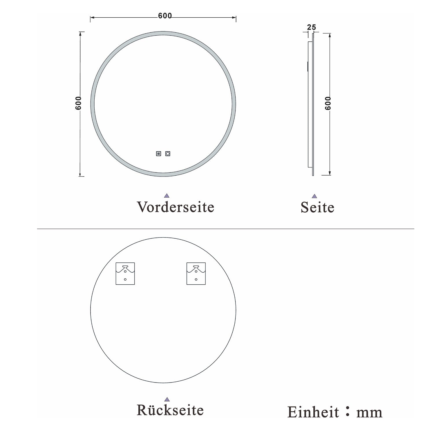 LED spiegel ROND 60cm/70cm/80cm 3 lichts kleur koud/Neutraal/warm wit dimbaar touch anti-condens badkamerspiegel decoratieve wandspiegel 2700K-6500K 60cm