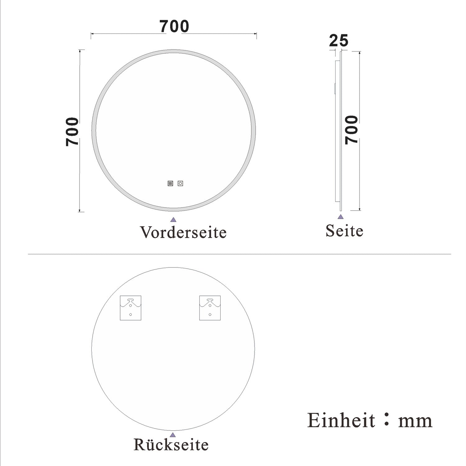 LED spiegel ROND 60cm/70cm/80cm 3 lichts kleur koud/Neutraal/warm wit dimbaar touch anti-condens badkamerspiegel decoratieve wandspiegel 2700K-6500K 70cm