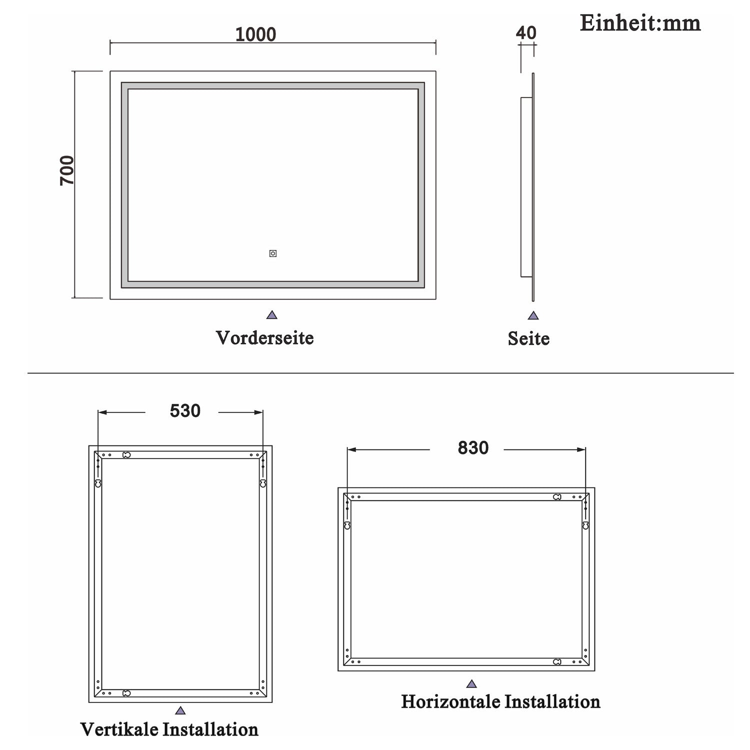 LED rechthoekige badkamerspiegel 80-120 cm,smalle licht banen rondom wandspiegel,enkele touch sensor schakelaar,warm wit,anti-condens 100x70 cm