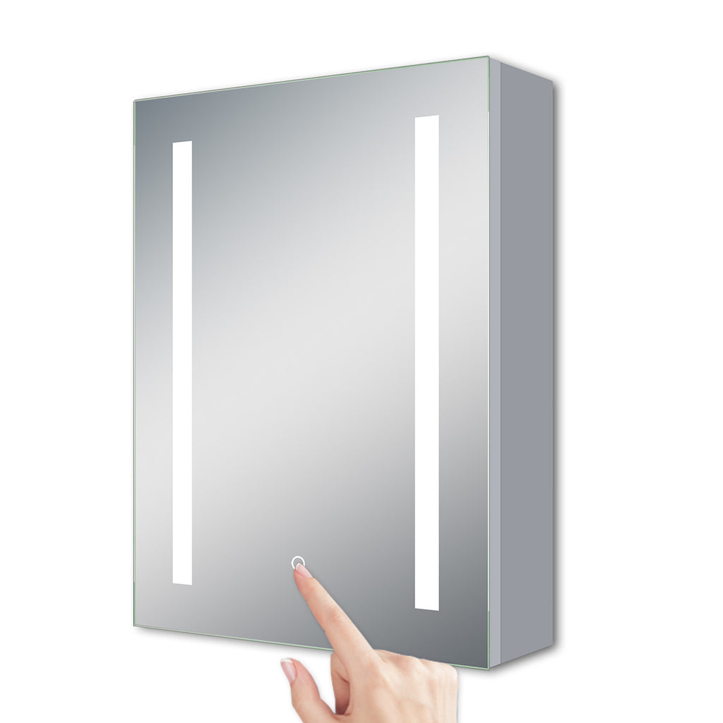 LED-spiegelkast ARYA badkamerspiegelkast met verlichting, aluminium, anticondens, dubbelzijdige spiegel, aanraakschakelaar, met scheerstopcontact