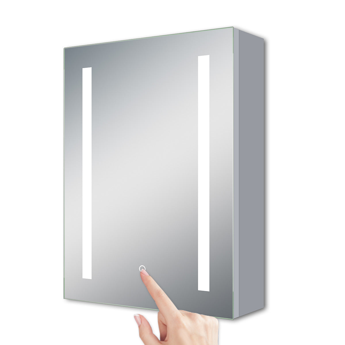 LED-spiegelkast ARYA badkamerspiegelkast met verlichting, aluminium, anticondens, dubbelzijdige spiegel, aanraakschakelaar, met scheerstopcontact
