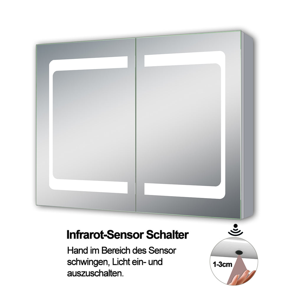 LED Badkamerspiegelkast 80x60cm - Aluminium, Verlichting, Soft Close