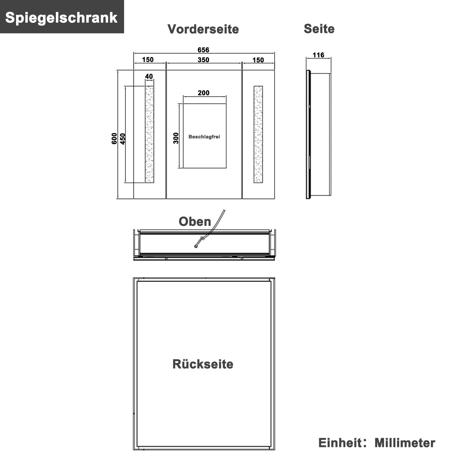 LED Badkamerspiegelkast met verlichting - 65x60 cm - aluminium met LED-verlichting verlichte spiegelkast infraroodsensorschakelaar, met stopcontacten voor scheerapparaten, koud wit