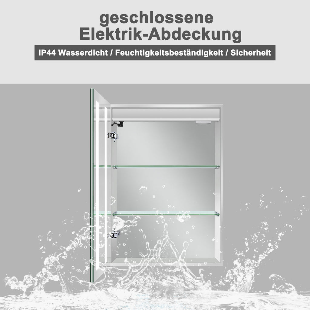LED-spiegelkast ARYA badkamerspiegelkast met verlichting, aluminium, anticondens, dubbelzijdige spiegel, aanraakschakelaar, met scheerstopcontact